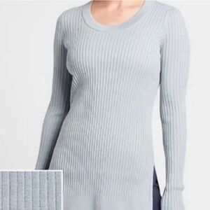 Athleta Glacier Blue Lincoln Park Ribbed Crewneck Side Slit Sweater Pullover M